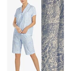 NWT Lauren Ralph Lauren Blue Paisley Short Sleeve Bermuda Short‎ Pajama Set Sz S